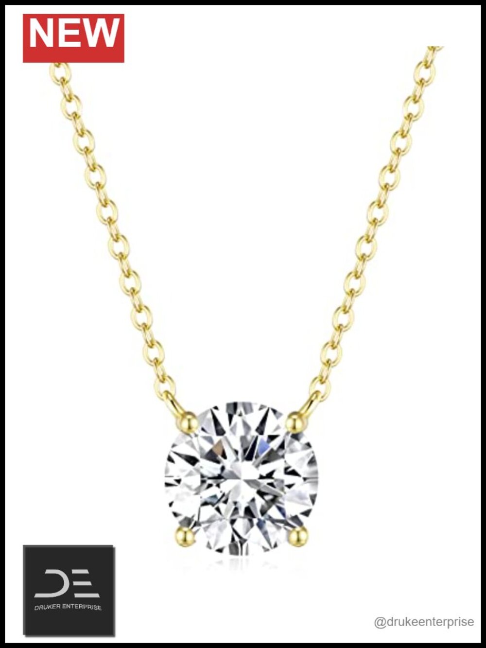 Moissanite Pendant Necklace ~ 925 Sterling Silver, White Gold Plated, Women's